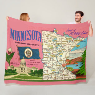 Minnesota State Map Throw Fleece Blanket
