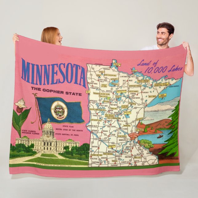 Minnesota State Map Throw Fleece Blanket (In Situ)