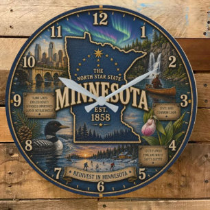 Minnesota State North Star State Lake Wilderness Large Clock