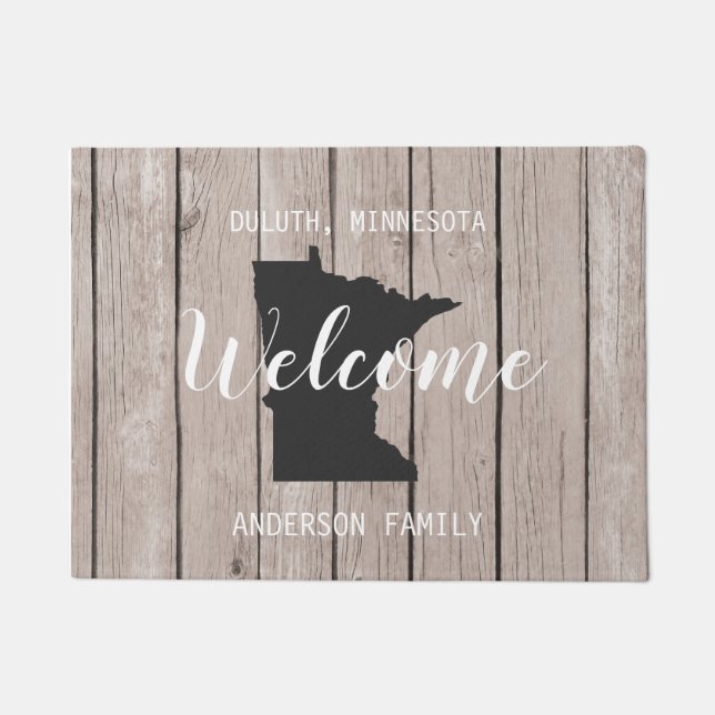 Minnesota State Personalized Welcome Wood Look Doormat (Front)