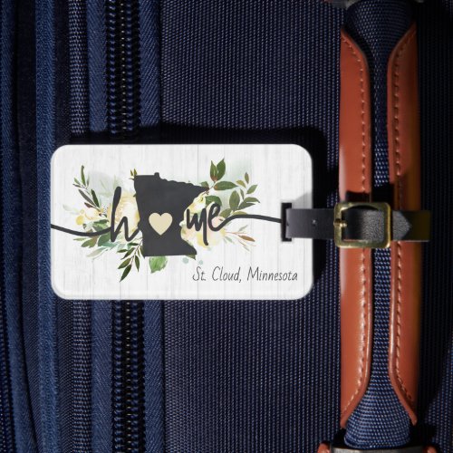 Minnesota State Personalized Your Home City Rustic Luggage Tag