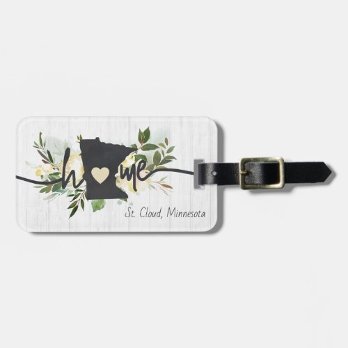 Minnesota State Personalized Your Home City Rustic Luggage Tag