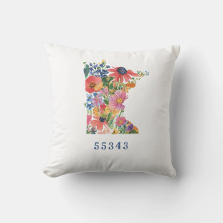 Minnesota State Pillow with Floral Silhouette