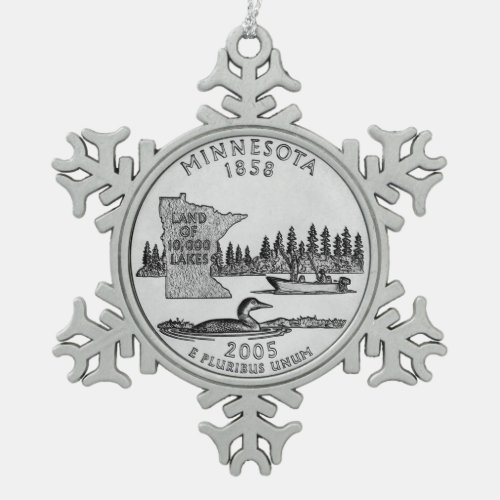 Minnesota State Quarter Snowflake Pewter Christmas Ornament