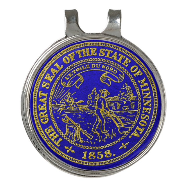 Minnesota State Seal Gold and Blue  Golf Hat Clip (Front)