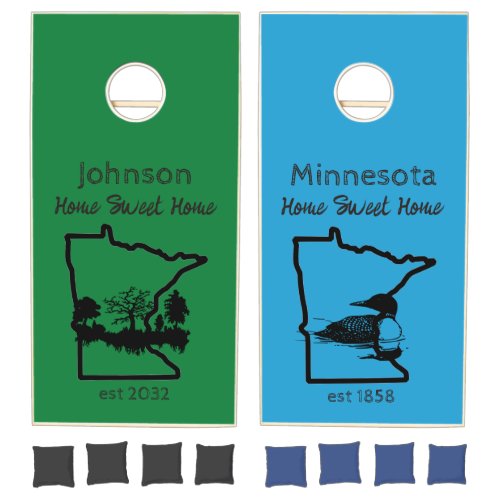 Minnesota State Shape Rustic Family Name Monogram  Cornhole Set