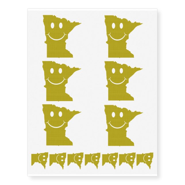 Minnesota State Shape Smiley Face Temporary Tattoos (Front)