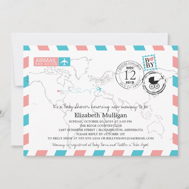 Minnesota to Europe Airmail | Baby Shower Invitation (Front)