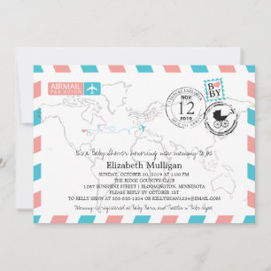 Minnesota to Europe Airmail Baby Shower Invitation