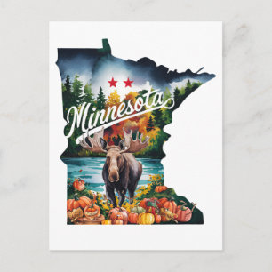 Minnesota USA State Shaped Vintage Watercolor Postcard