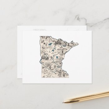 Minnesota Vintage Picture Map Antique State Chart Postcard by PNGDesign at Zazzle
