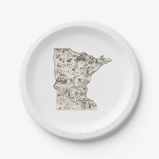 Minnesota Vintage Picture Map Paper Party Plates (Front)