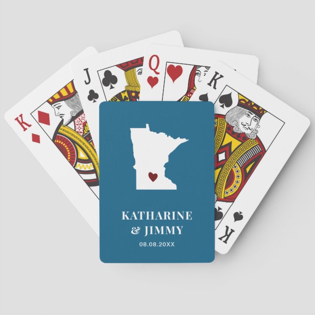 Minnesota Wedding Favor Deck of Cards, State Map Poker Cards (Back)
