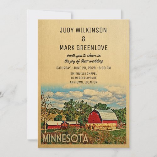 Minnesota Wedding Invitation Farm Barn Rustic