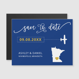 Minnesota Wedding Save the Date Card, Map Magnetic Invitation