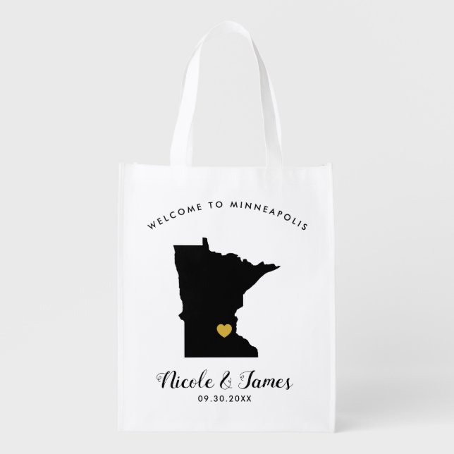 Minnesota Wedding Welcome Bag Black & Gold Tote (Front)