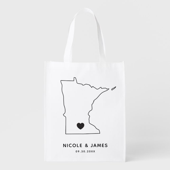 Minnesota Wedding Welcome Bag Map Tote with Heart (Front)