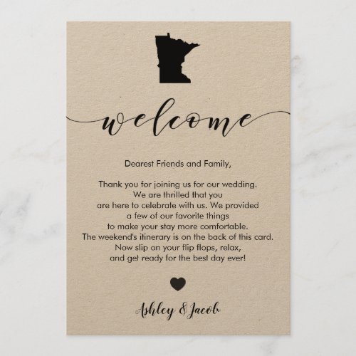 Minnesota Wedding Welcome Letter  Itinerary Card