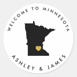 Minnesota Wedding Welcome Sticker Tag, Black, Gold