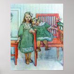 Minni un Essi Sisters Together Poster<br><div class="desc">Watercolor by Swedish artist Carl Larsson.  Portrait of two sisters (older and younger) posed with the youngest in a big red chair.</div>