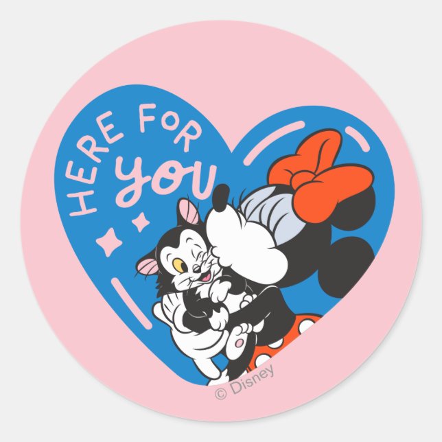 Minnie and Figaro Here For You Classic Round Sticker (Front)