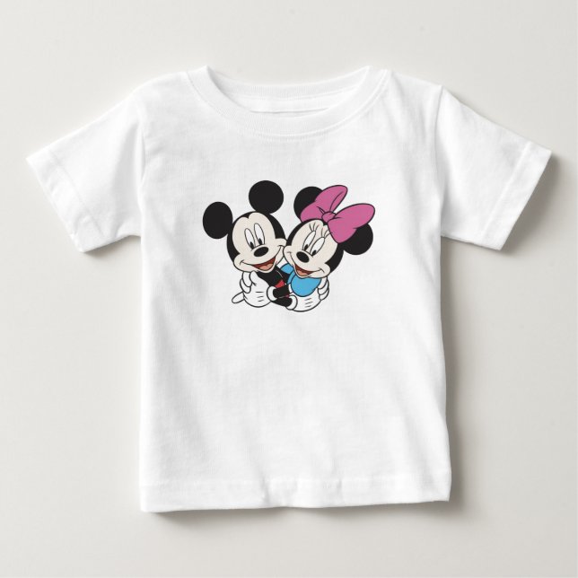 Minnie and Mickey Hugging Baby T-Shirt (Front)