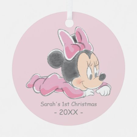 Minnie Baby's First Christmas Pink | Add Your Name Metal Ornament
