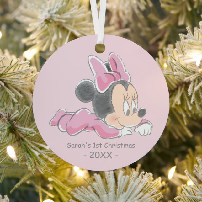 Minnie Baby's First Christmas Pink | Add Your Name Metal Ornament (Insitu)