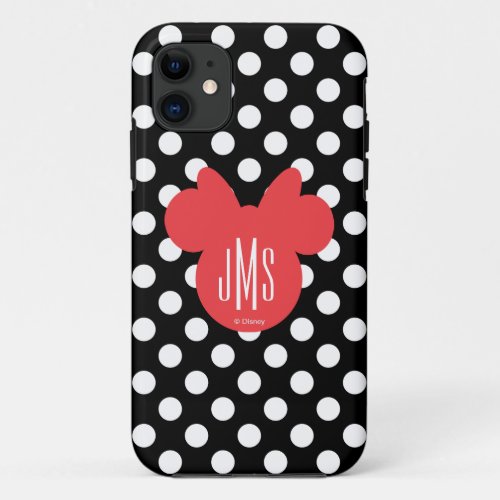 Minnie  Black and White Polka Dot Monogram iPhone 11 Case