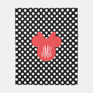 Minnie   Black and White Polka Dot Monogram Fleece Blanket