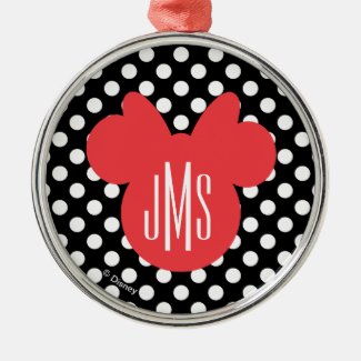 Minnie | Black and White Polka Dot Monogram Metal Ornament