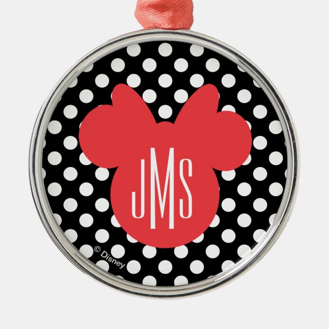 Minnie | Black and White Polka Dot Monogram Metal Ornament (Front)