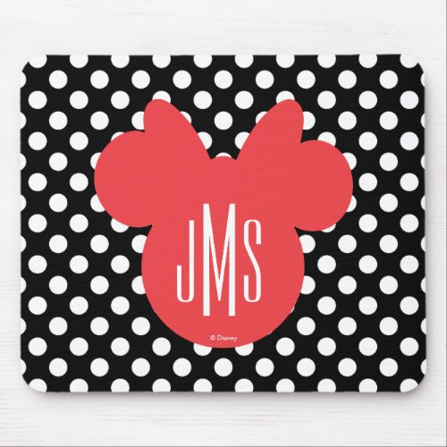 Minnie  Black and White Polka Dot Monogram Mouse Pad