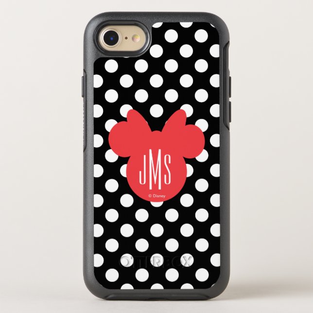 Minnie | Black and White Polka Dot Monogram Otterbox iPhone Case (Back)