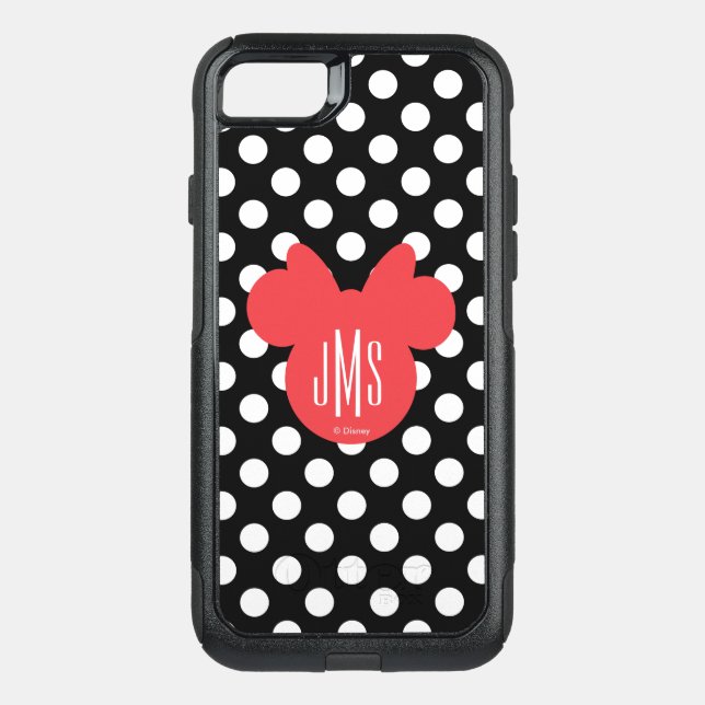 Minnie | Black and White Polka Dot Monogram Otterbox iPhone Case (Back)
