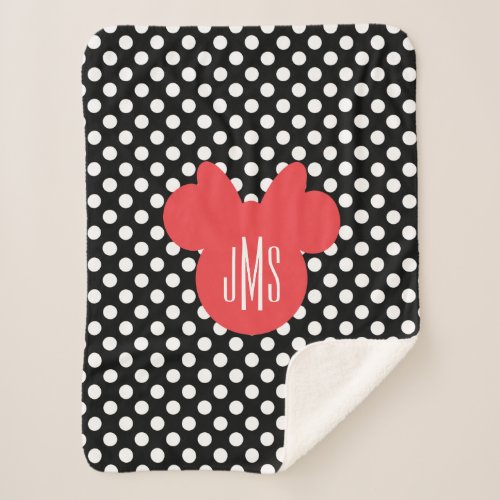 Minnie  Black and White Polka Dot Monogram Sherpa Blanket