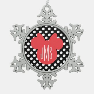 Minnie | Black and White Polka Dot Monogram Snowflake Pewter Christmas Ornament