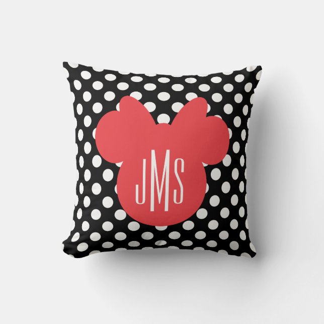 Minnie | Black and White Polka Dot Monogram Throw Pillow (Front)