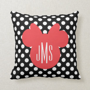 Minnie Black and White Polka Dot Monogram Throw Pillow