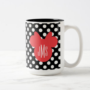 Minnie   Black and White Polka Dot Monogram Two-Tone Coffee Mug