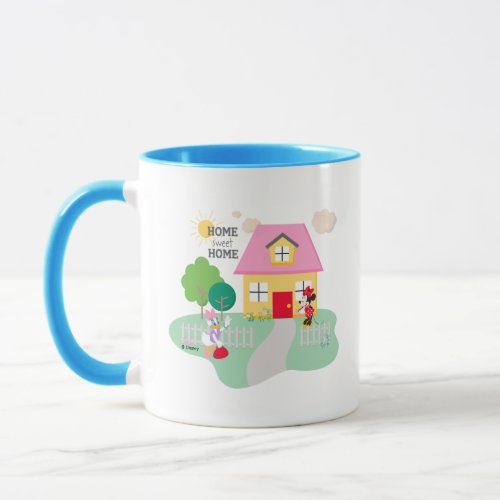 Minnie & Daisy | Home Sweet Home Mug - Check out Daisy walking by Minnie's house and waving, with the words "Home Sweet Home" written in the sky.