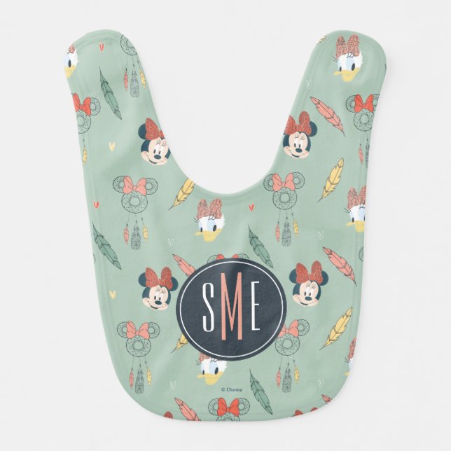 Minnie & Daisy Monogram | Dream Catcher Pattern Baby Bib (Front)