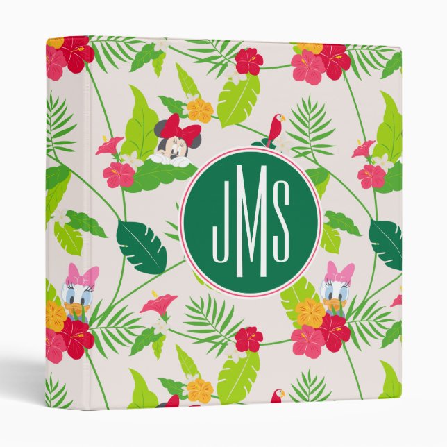 Minnie & Daisy | Tropical Pattern Monogram 3 Ring Binder (Front/Spine)