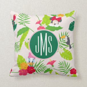 Minnie & Daisy Tropical Pattern Monogram Throw Pillow