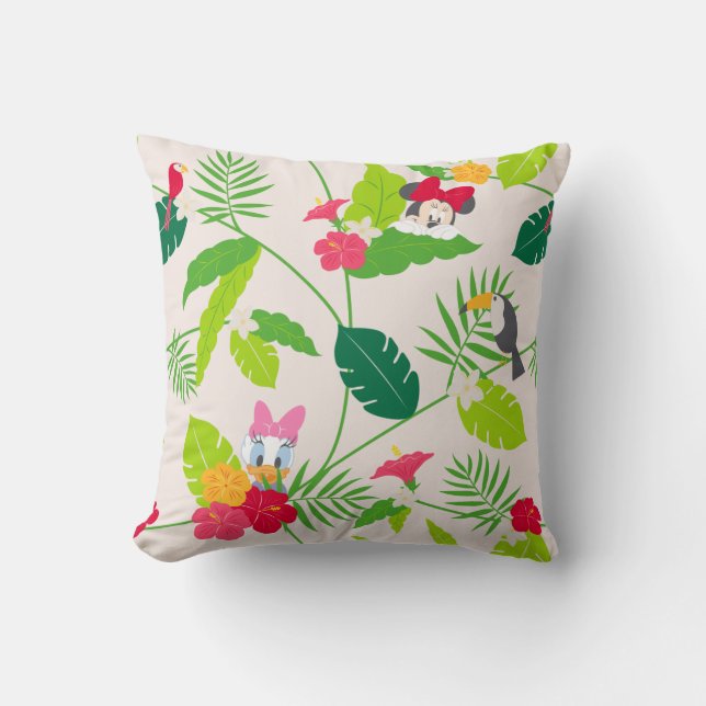 Minnie & Daisy | Tropical Pattern Throw Pillow (Front)