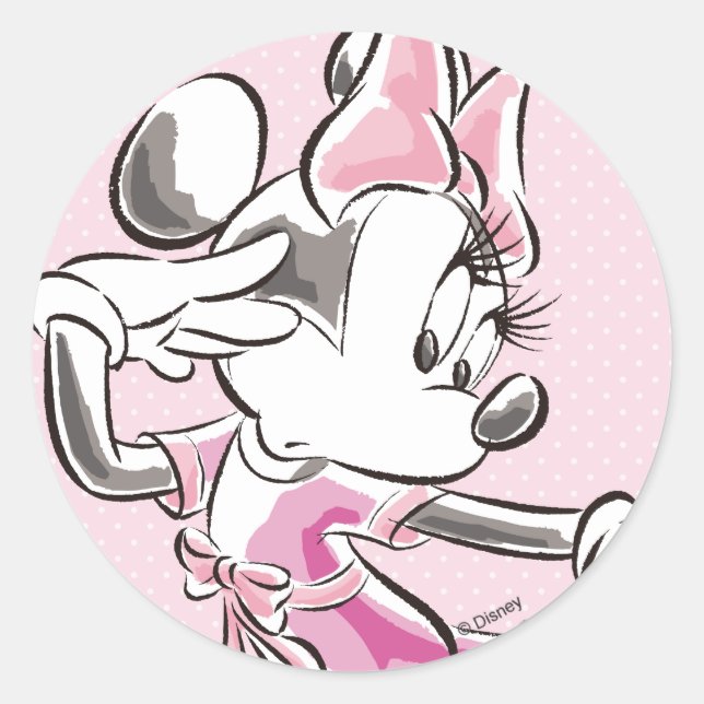 Minnie | Elegant Pose Watercolor Classic Round Sticker (Front)