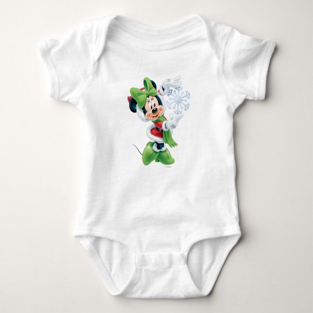 Minnie Holding Snowflake Baby Bodysuit (Front)