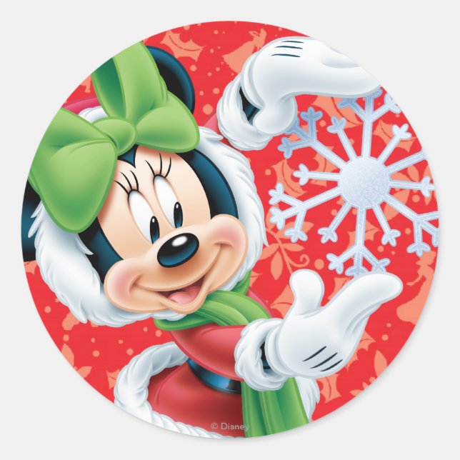 Minnie Holding Snowflake Classic Round Sticker (Front)