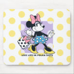 Minnie Live Life in Polka Dots Mouse Pad<br><div class="desc">Bright, bold, and full of fashionable fun, this cheerful artwork features Minnie Mouse stepping out in style with her signature bow, polka dot skirt, and coordinating shopping bag. Set against a lively polka dot background with an uplifting message, this design celebrates confidence, joy, and classic Minnie flair. Perfect for customizable...</div>