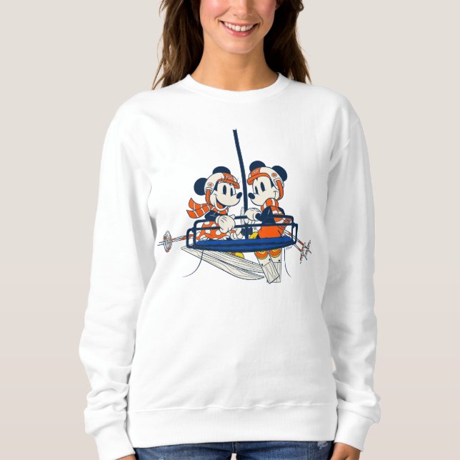Minnie & Mickey Mouse Riding on a Ski Lift Sweatshirt (Front)